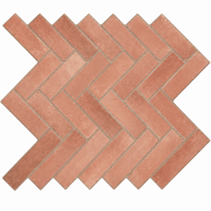 Motif du carrelage imitation terre cuite Spica Caldera 40x60 en grès cérame avec pose en chevrons.