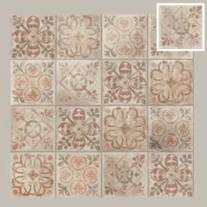 Motifs du carrelage imitation carreau de ciment American Melrose Mix 22,5x22,5 aux tons beige, terracotta et gris.