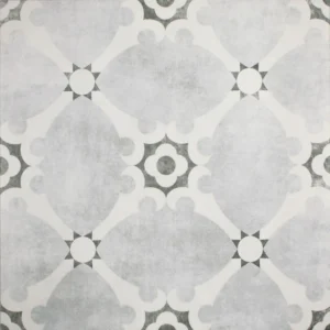 Motif du carrelage imitation carreau de ciment Borneo 33,3x33,3 en grès cérame, décor gris et blanc.