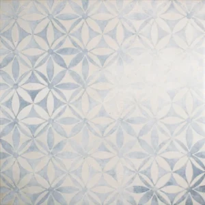 Motif du carrelage imitation carreau de ciment Java 33,3x33,3 en grès cérame, décor bleu et blanc.